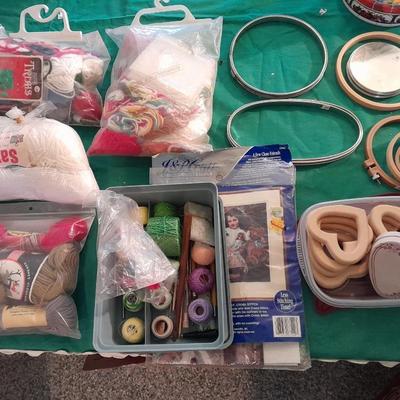 Needle Work hoops, Yarn, Embroidery thread and other crafting supplies