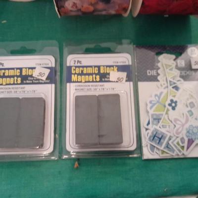 Large assortment of Vintage ribbon, Springtime cottage cross stitch kit, and decoupage tools