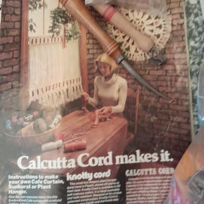 Large MacramÃ© beads, Tools for macramÃ©, and small rolls of Jute