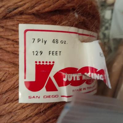 Large MacramÃ© beads, Tools for macramÃ©, and small rolls of Jute