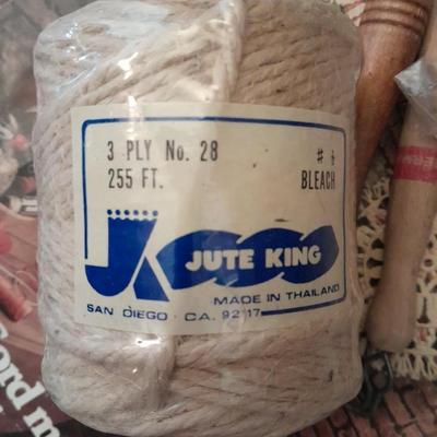 Large MacramÃ© beads, Tools for macramÃ©, and small rolls of Jute