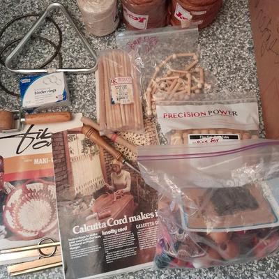 Large MacramÃ© beads, Tools for macramÃ©, and small rolls of Jute