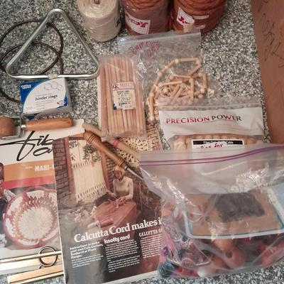 Large MacramÃ© beads, Tools for macramÃ©, and small rolls of Jute