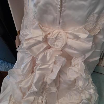Beautiful, elegant wedding gown size 18 in cardboard storage chest