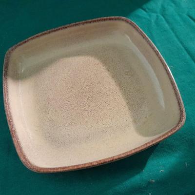 Crock ware, McCoy handled soup bowls, S Ballard platter, and three clay dishes