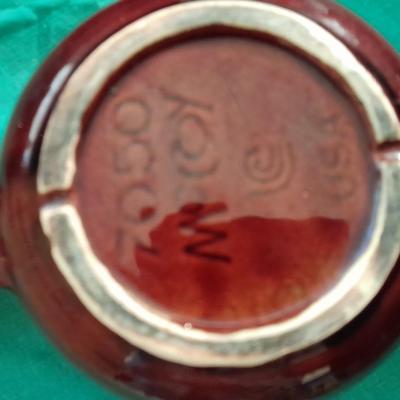 Crock ware, McCoy handled soup bowls, S Ballard platter, and three clay dishes