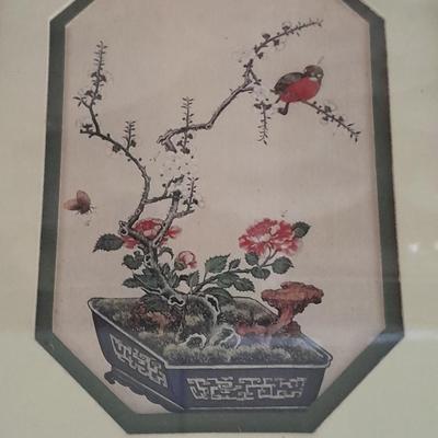 Vintage Asian themed framed bird pictures