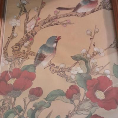 Vintage Asian themed framed bird pictures