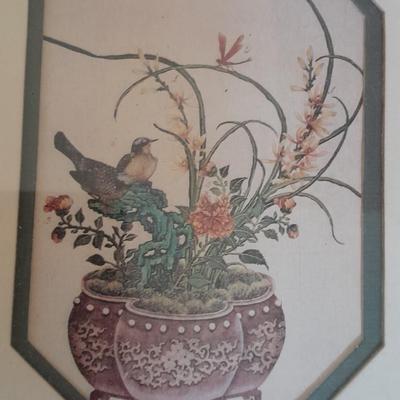 Vintage Asian themed framed bird pictures
