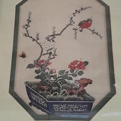 Vintage Asian themed framed bird pictures