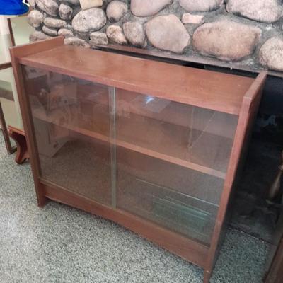 Midcentury Modern 60's / 70's Vintage English Bookcase with Sliding Glass Doors