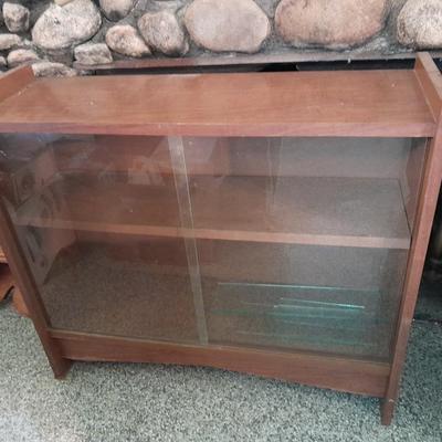 Midcentury Modern 60's / 70's Vintage English Bookcase with Sliding Glass Doors