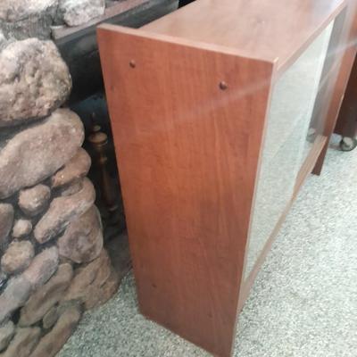 Midcentury Modern 60's / 70's Vintage English Bookcase with Sliding Glass Doors