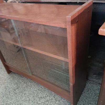 Midcentury Modern 60's / 70's Vintage English Bookcase with Sliding Glass Doors