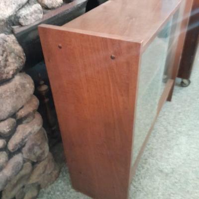 Midcentury Modern 60's / 70's Vintage English Bookcase with Sliding Glass Doors