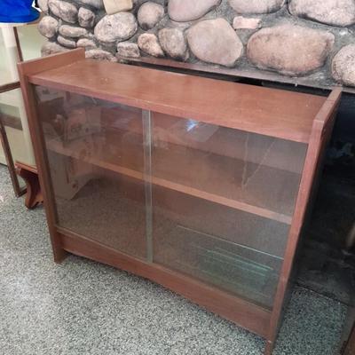 Midcentury Modern 60's / 70's Vintage English Bookcase with Sliding Glass Doors