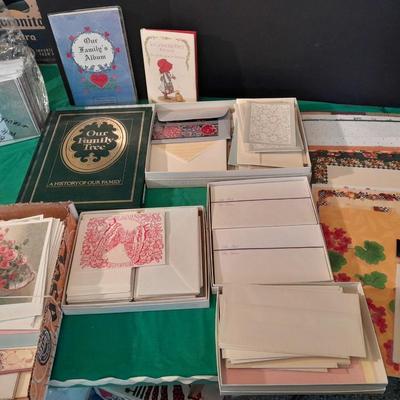 Assortment of great Stationary, greeting cards, and geneology books