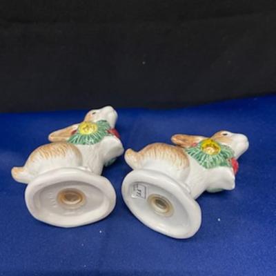 Fitz and Floyd Woodland Christmas Bunnies Salt/pepper