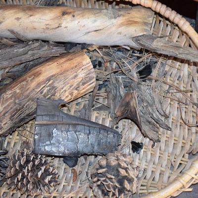 Antique basket with kindling