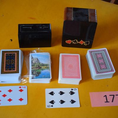 Decks of cards and vintage card boxes