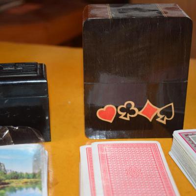 Decks of cards and vintage card boxes