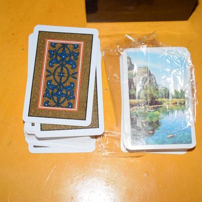 Decks of cards and vintage card boxes
