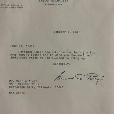 Secretary to NY Governor  Cuomo Gerald C. Crotty signed 1987 letter