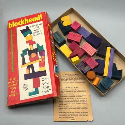 Vintage Blockhead Board Game 1954 Party Wood blockColors shapes challenge