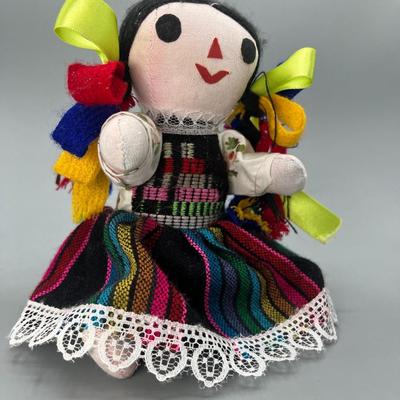 Handmade Mexican Rag Doll w/ Ribbon Bows in hair