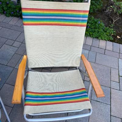 Pair of Retro Sunbathing Beach Lounge Folding Chairs