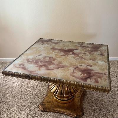 Vintage Hollywood Regency Side Table with Gilt Pedestal Base and Marble Top