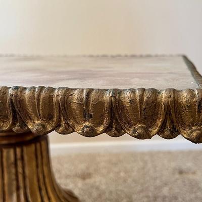 Vintage Hollywood Regency Side Table with Gilt Pedestal Base and Marble Top