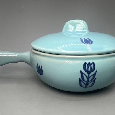 Small Vintage Cronin Blue Tulip Individual Covered Covered Soup Crock