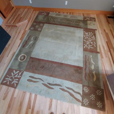 Green & Brown Indian Wool Area Rug (M-BB)