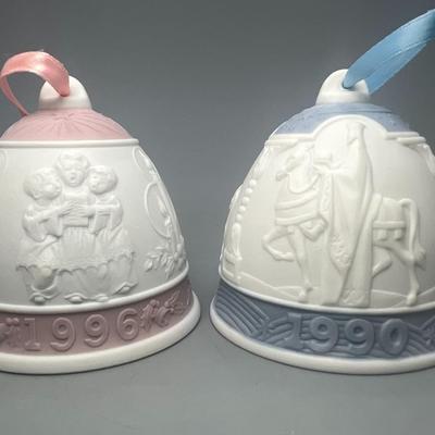 Pair of Lladro Campanita Navidad 1996 & 1990 Porcelain Pottery Christmas Bells