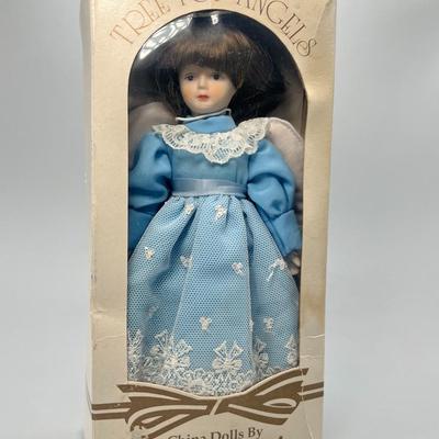 Vintage Tree Top Angels China Dolls by Gorham Blue Gown Angel in Box