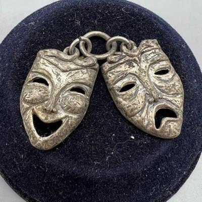 Antique Comedy & Tragedy Masks Linked Metal Charm