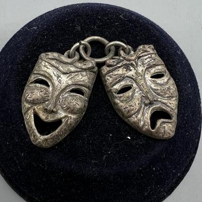 Antique Comedy & Tragedy Masks Linked Metal Charm
