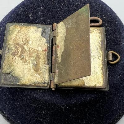 Antique French Metal Vermeil Medal Religious Book Locket Photo Album
