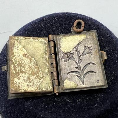 Antique French Metal Vermeil Medal Religious Book Locket Photo Album