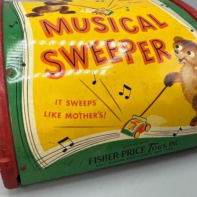 Vintage Musical Sweeper Fisher Price Little Bear Push Toy Music Box Sweeper