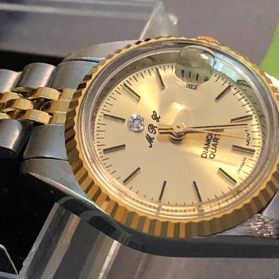 Vintage 15 Jewel Swiss Travel Clock & Diamond Quartz Watch -Lot 237