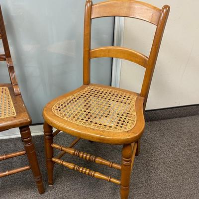 Pair of Mismatched Cane Seat Wood Chairs