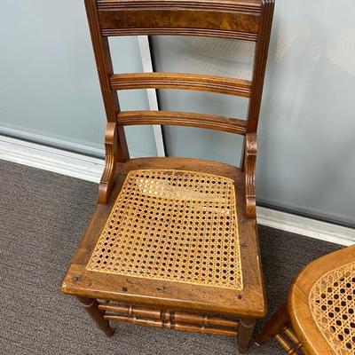 Pair of Mismatched Cane Seat Wood Chairs