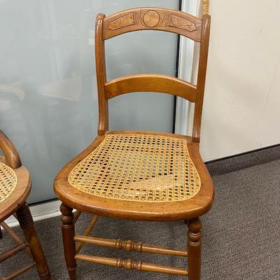 Pair of Small Side Chairs Mismatched with Cane Rattan Seats