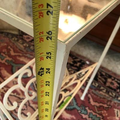White Metal Glass Top Side Table / Magazine Holder -Lot 232