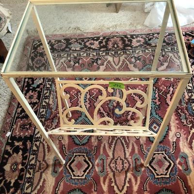 White Metal Glass Top Side Table / Magazine Holder -Lot 232