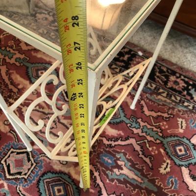 White Metal Glass Top Side Table / Magazine Holder -Lot 232