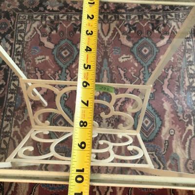 White Metal Glass Top Side Table / Magazine Holder -Lot 232