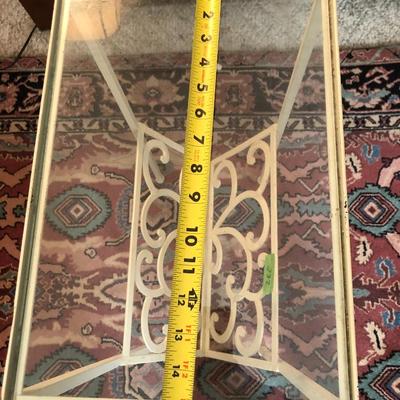 White Metal Glass Top Side Table / Magazine Holder -Lot 232